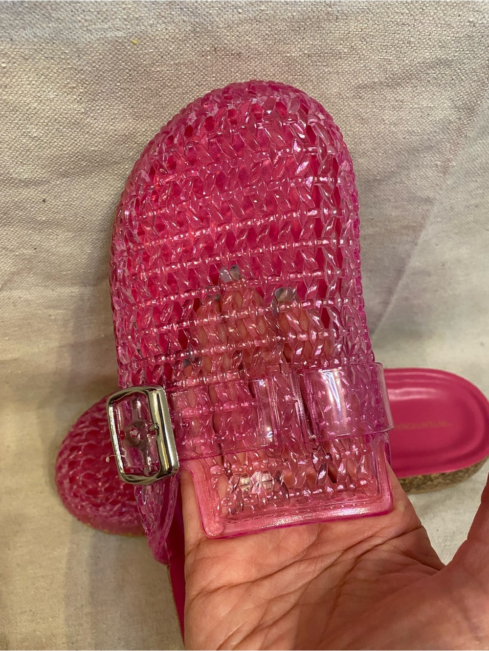 Bubblegum Pink Jelly Woven Slide Mules with Buckle - Picture 4 of 9